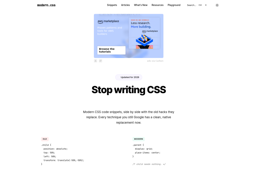 Cover thumbnail of "Modern CSS Code Snippets | modern"